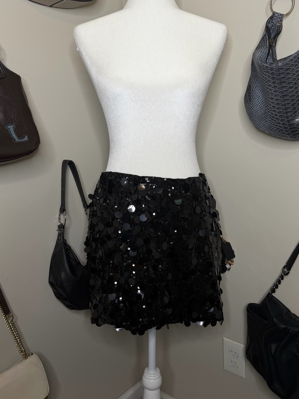 Unbranded Stretchy Black Sequin Mini Skirt - XL - 95% Cotton